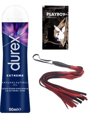 Durex 50 ml Extreme Analjel 50 ml + Kırmızı Püsküllü Deri Kırbaç + Ply Jel
