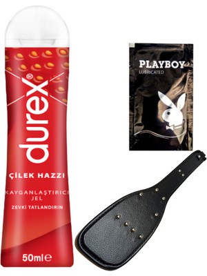 Durex Çilek 50 ml Jel + Siyah Deri Şaplak + Ply Jel