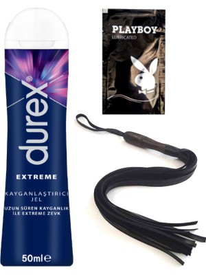 Durex 50 ml Extreme Analjel 50 ml + Siyah Püsküllü Deri Kırbaç + Ply Jel