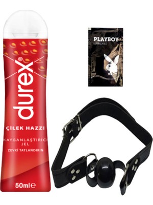 Durex Çilek 50 ml Jel + Siyah Deri Ağız Topu + Ply Jel