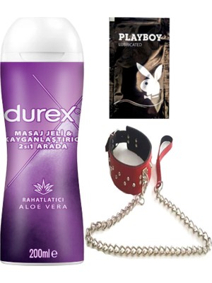 Durex Aloe Vera 2in1 Masaj & Kayganlaştırıcılı Jel + Kırmızı Deri Tasma + Ply Jel