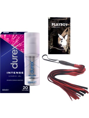 Durex Intense Uyarıcılı Jel + Kırmızı Püsküllü Deri Kırbaç + Ply Jel