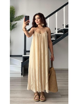 Taş Premium Bohem Keten Elbise