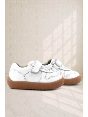 Rakerplus Bob Hakiki Deri Beyaz Barefoot Cırtlı Lastikli Bebek Sneaker Ayakkabı
