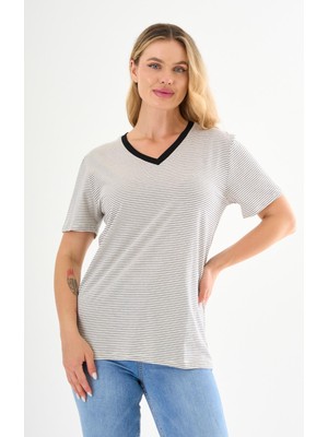 Alexander Gardi Alexandergardı V Yaka Çizgili T-Shirt