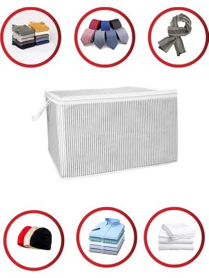 (2 Adet) Alas Gri Çizgili Fermuarlı Mini Boy Hurç Yastık-Kazak-Kıyafet Düzenleyici 45*40*30 cm