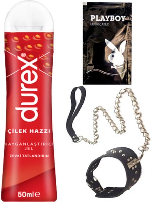 Durex Çilek 50 ml Jel + Siyah Deri Tasma + Ply Jel