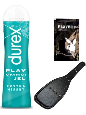 Durex Play 50 ml Ekstra Hisset Uyarıcılı Jel + Siyah Deri Şaplak + Ply Jel