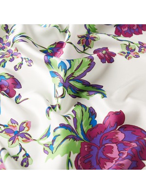 Beyaz Mor Gecenin Kraliçesi Desenli Tivil Ipek Eşarp - 01187