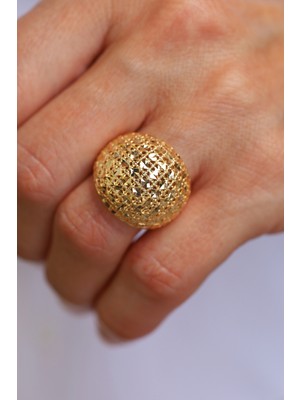 14 Ayar Altın Küp Detaylı Kafes Model Yüzük