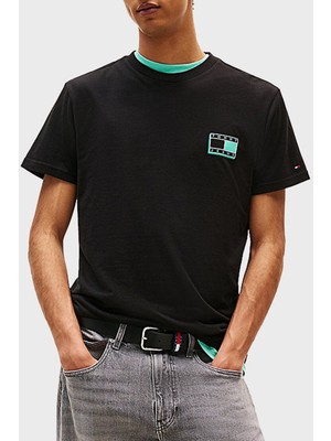 Tommy Jeans % 100 Pamuk Slim Fit Bisiklet Yaka Logolu T Shirt Erkek T Shirt DM0DM21577 Bds