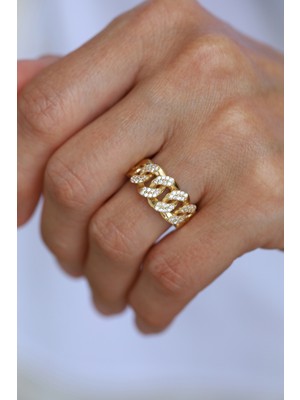 14 Ayar Altın Taşlı Gurmet Zincir Yüzük