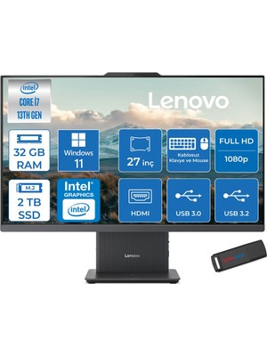 Lenovo Ideacentre Aıo 27IRH9 Intel Core I7-13620H 32GB Ddr5 2tb SSD 27'' Fhd 300NITS IPS Windows 11 Home All İn One Bilgisayar LF0HM00EUTRH14+ZETTAUSBBELLEK