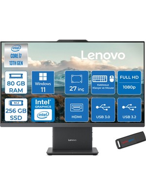 Lenovo Ideacentre Aıo 27IRH9 Intel Core I7-13620H 80GB Ddr5 256GB SSD 27'' Fhd 300NITS IPS WIN11HOMEALLINONE Bilgisayar LF0HM00EUTRH31+ZETTAUSBBELLEK