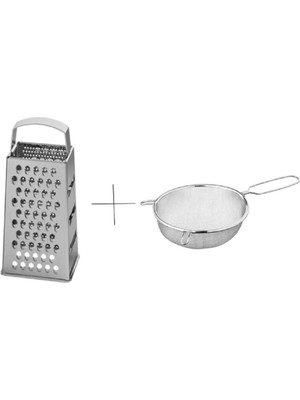 IKEA Ikili Paslanmaz Set, Idealısk Paslanmaz Çelik Rende + Orta Boy Paslanmaz Çelik Metal Süzgeç 20 cm