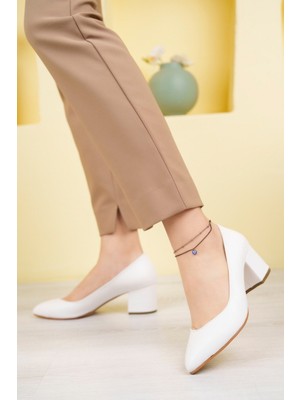Beyaz Cilt Kadın Şık Günlük Rahat Kısa Topuklu Ayakkabı Topuk Boyu 5cm