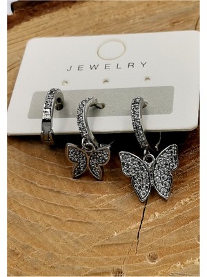 Zirkon Taşlı Lüks Üçlü Küpe