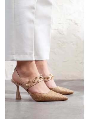 Kadın Hasır Detaylı Topuklu Kadın Ayakkabı