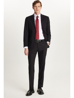 Erkek Slim Fit Mono Yaka Likralı Esnek Kumaş Siyah Takım Elbise