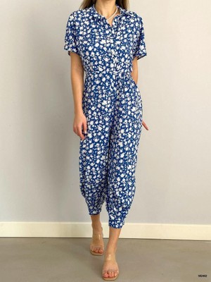 Rengastyle Kadın Düğme Detaylı Dokuma Viskon Kumaş Tulum (Renkli)