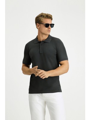 Slim Fit Dar Kesim Pamuk Kıvrılmaz Polo Yaka Tişört
