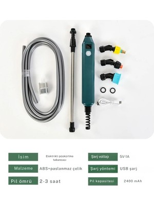 Monozone Elektrikli Basınçlı Su Tabancası Şarj Edilir Elektrikli Bahçe Sulama Püskürtücü 5m Hortum