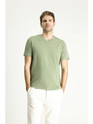 Kiğılı V Yaka Slim Fit Dar Kesim Süprem Pamuklu Basic Tişört