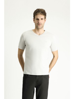 Kiğılı V Yaka Slim Fit Dar Kesim Süprem Pamuklu Basic Tişört