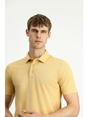 Slim Fit Dar Kesim Pamuk Desenli Polo Yaka Tişört