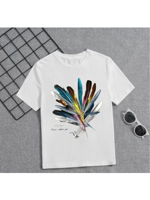 Kız Çocuk Baskılı T-Shirt - Beyaz