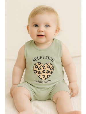 Kız Bebek Yazlık Şortlu Takım Self Love Baskılı Kolsuz