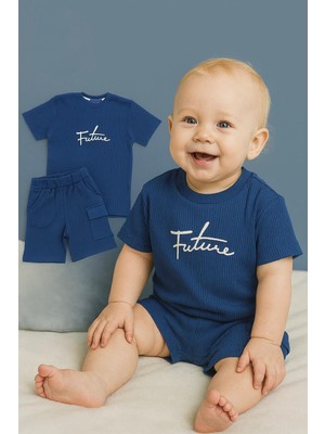 2 Li Erkek Bebek Şortlu Yandan Cepli Takım