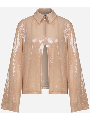 Ila Gömlek Yaka Payetli Bej Kadın Bluz IWPR25JSH01