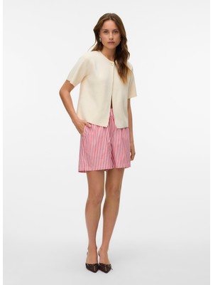 Vero Moda Bisiklet Yaka Normal Krem Kazak Kadın Vmgold Ss O-Neck One Button Cardıga