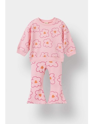 DeFacto Kız Bebek 2'li Takım Çiçekli Sweatshirt İspanyol Paça Tayt F0514A525AU
