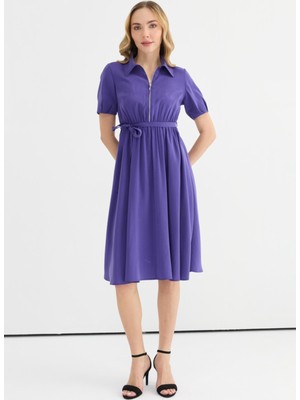 Selen Polo Yaka Düz Mor Standart Kadın Elbise 25YSL7613