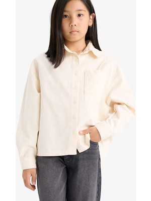 DeFacto Oversize Geniş Kalıp Gabardin Uzun Kollu Gömlek Kız Çocuk E9740A825AU