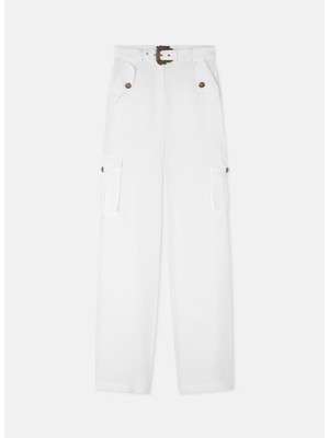 Versace Jeans Couture Yüksek Bel Standart Beyaz Kadın Pantolon 78HAA109