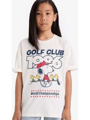 DeFacto Snoopy Oversize Geniş Kalıp Bisiklet Yaka Kısa Kollu Tişört Kız Çocuk E9655A825AU