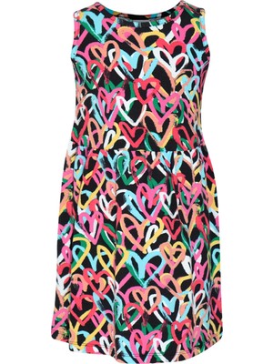 Kız Çocuk Graffiti Hearts Desen Kolsuz Elbise