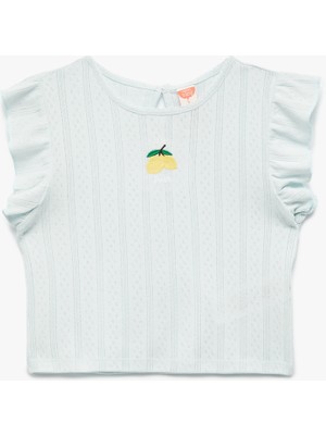 Koton Kolsuz Fırfır Detaylı Bisiklet Yaka Pamuklu Tişört