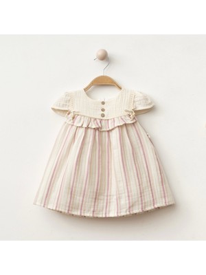 Sim Detaylı Düğmeli Kız Bebe Elbise