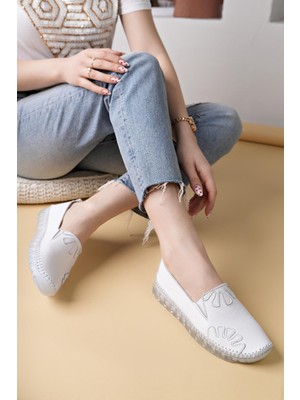 Nesil Shoes Knc 10 Beyaz Hakiki Deri Şeffaf Taban Kadın Ayakkabı