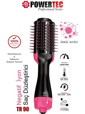 Powertec Tr-90 Profesyonel Saç Şekillendirici ve Saç Düzleştirici Fön Tarağı Iyon Özellikli