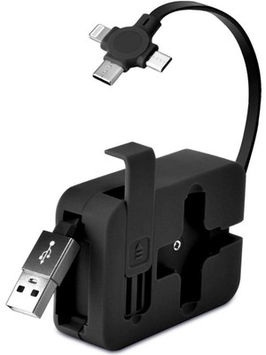 Cep Tipi Telefon Tutuculu Makaralı Uzayıp Kısalabilen 3&amp;apos;ü 1 Arada USB Şarj Kablosu (5047)