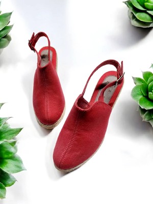 Gökçe Kundura Dolgu Topuk Düz Keten Sandalet Espardil