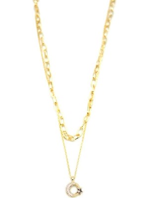 Öfi Çoklu Ay Yıldız Kolye - Altın