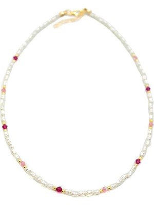 Öfi Renkli Boncuklu Inci Kolye - Fuşya