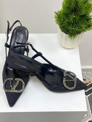 Elisa 0000015 Renk Siyah  V Toka Kadın Topuklu Ayakkabı