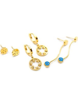 Öfi 6'lı Yonca Küpe - Altın